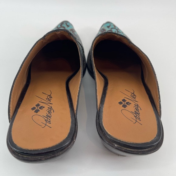 Patricia Nash Tooled Leather Floral Embossed Turquoise Mules Clogs Western 8 - Picture 5 of 8